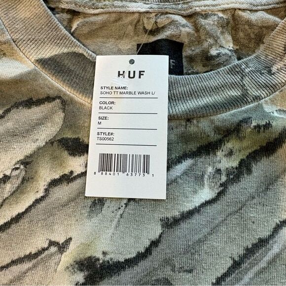 HUF Men's Soho TT Marbel Wash Black Camo Long Sleeve Tshirt Medium NWT - Picture 7 of 9